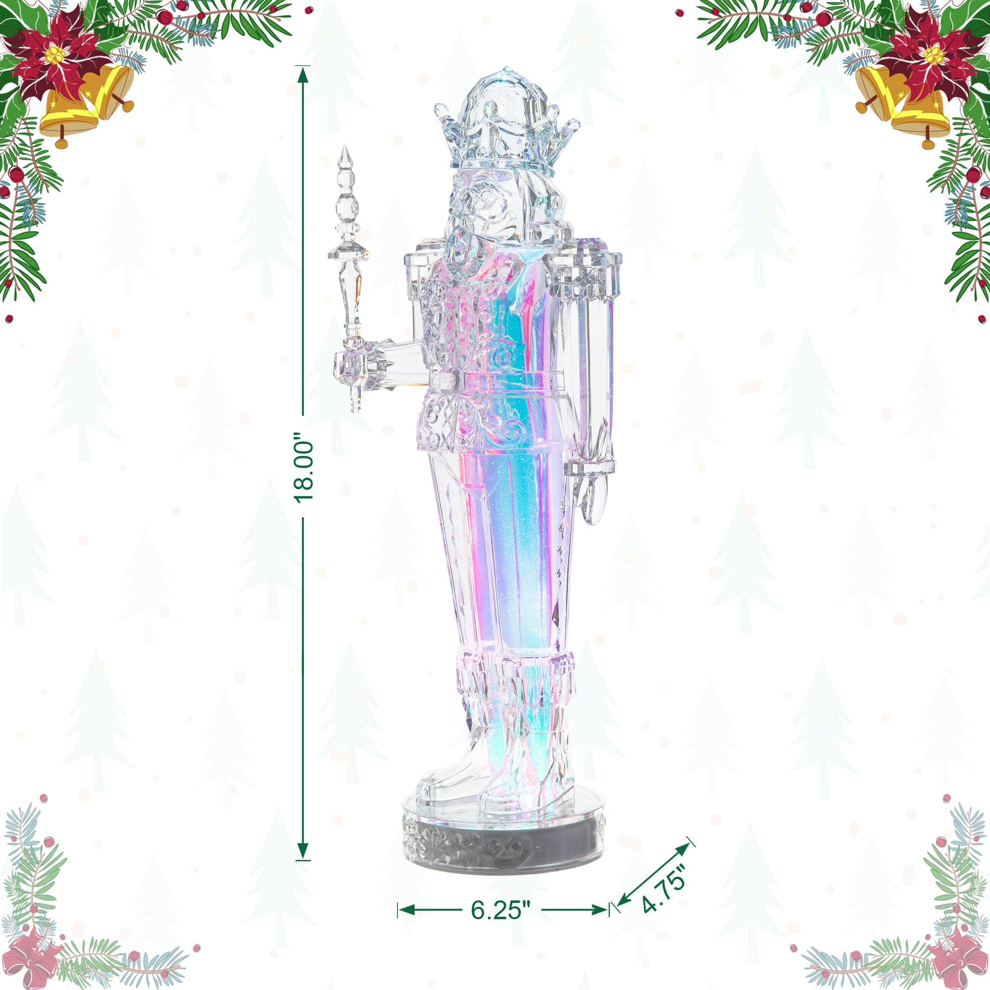 Glitzhome® 18" Acrylic Lighted Tabletop Nutcracker Figurine